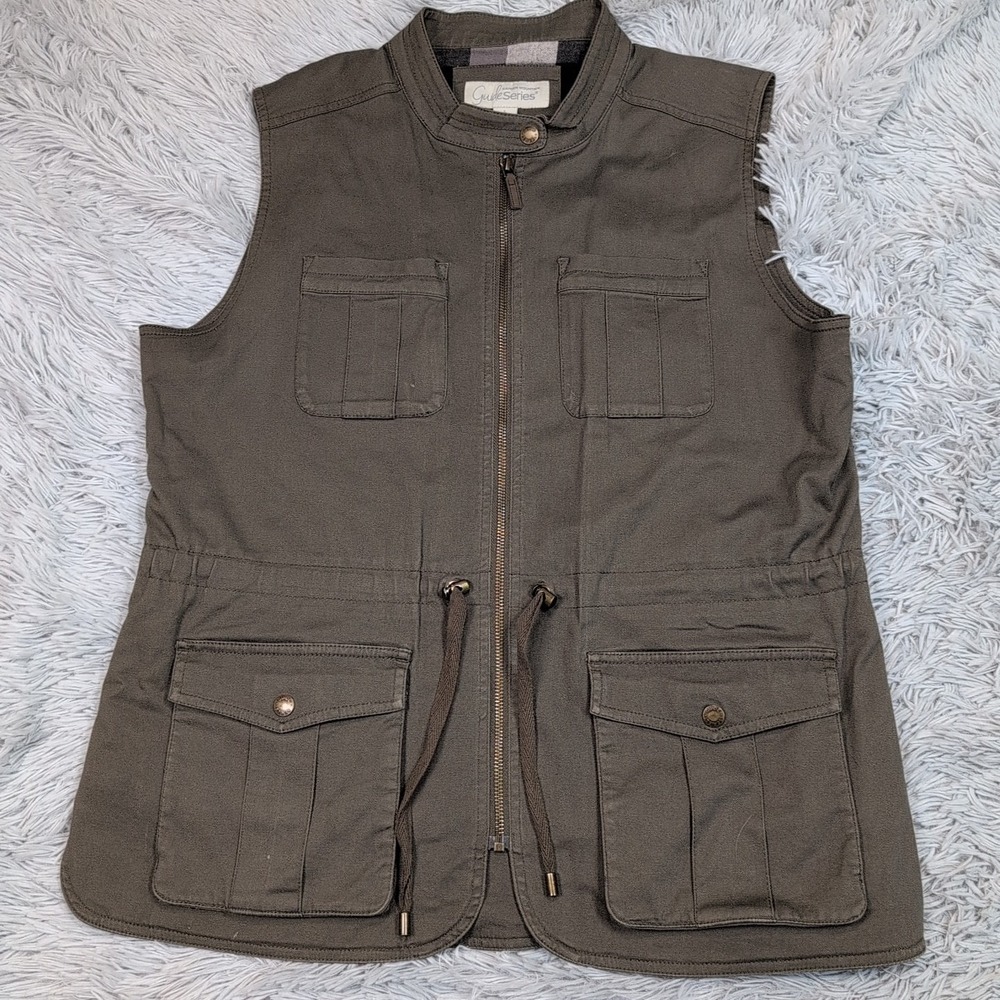 Gander Mountain Vest Womens L Green Gorpcore Pockets Zip Up Utility Guide Series